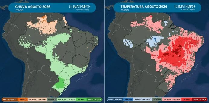 Previsão do clima no Brasil para agosto de 2026 (Climatempo)